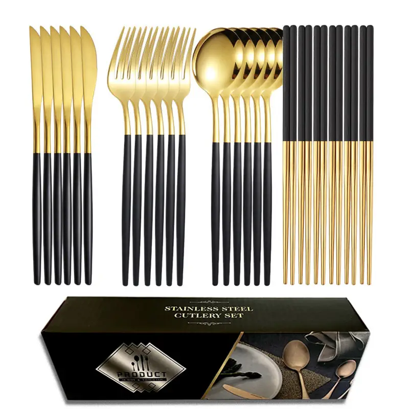 Black gold black gold "24pcs" (knife, fork, spoon, chopsticks * 6)