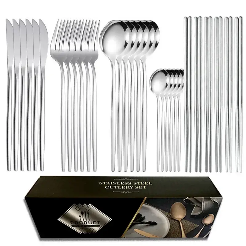 24-Piece Stainless Steel Gold Black Tableware Set