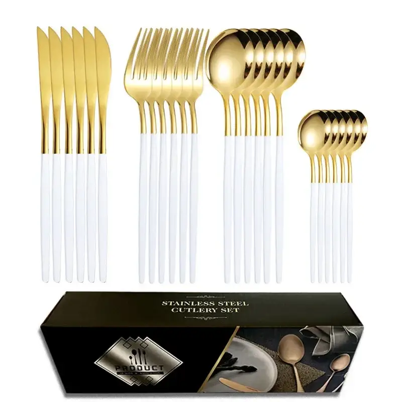 24-Piece Stainless Steel Gold Black Tableware Set