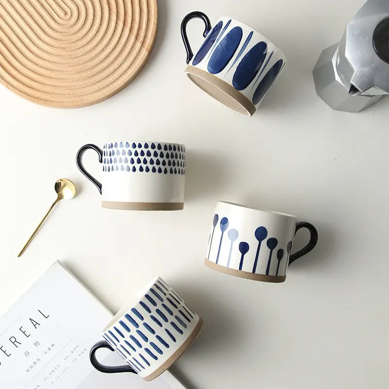 Japanese Style Stoneware Coffee Mug with Blue Dot Design - Image 10