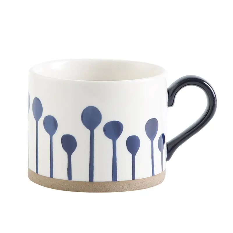 Japanese Style Stoneware Coffee Mug with Blue Dot Design - Image 13