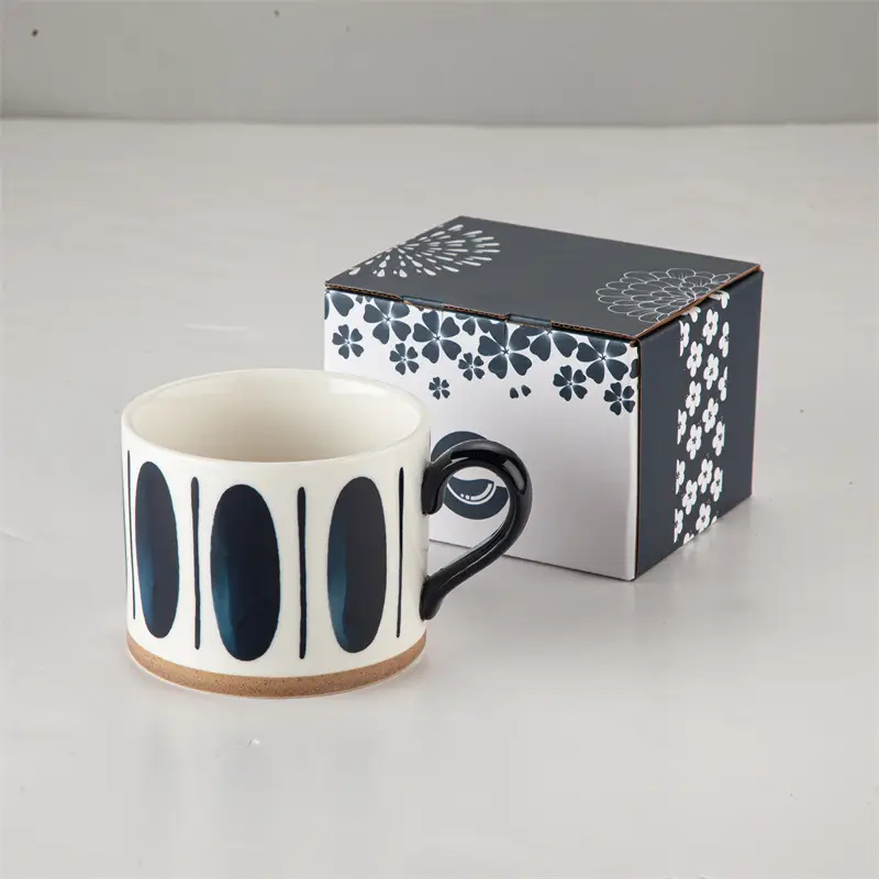 Japanese Style Stoneware Coffee Mug with Blue Dot Design - Image 2