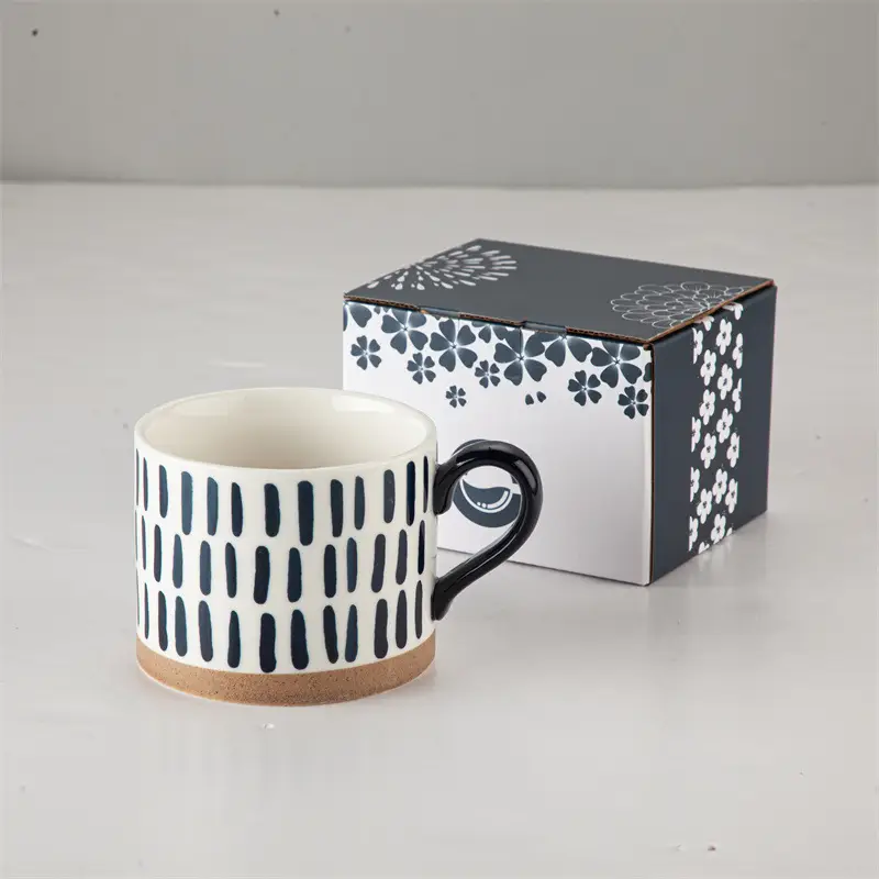 Japanese Style Stoneware Coffee Mug with Blue Dot Design - Image 3