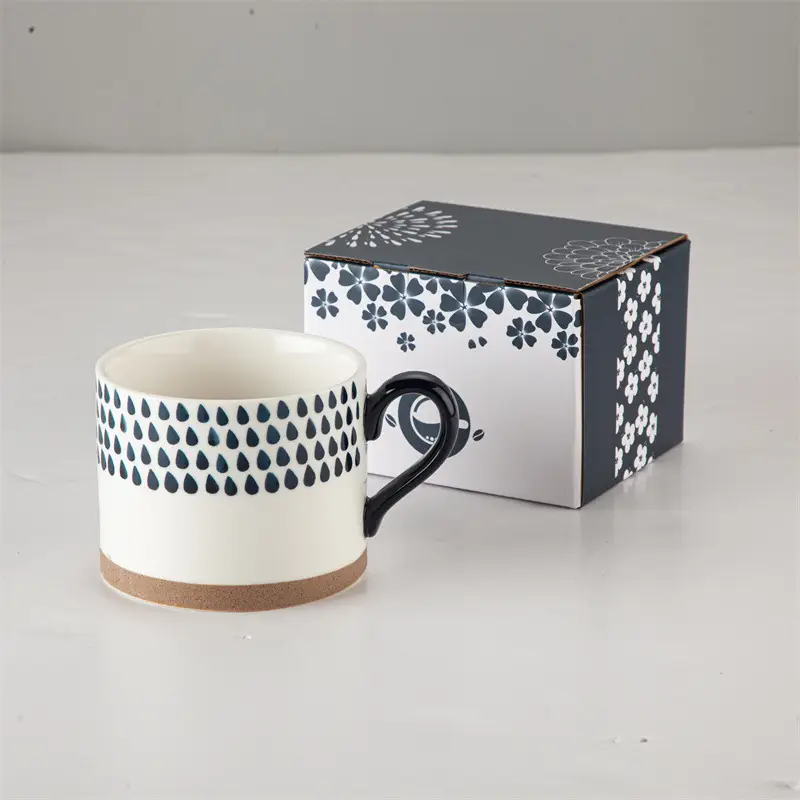 Japanese Style Stoneware Coffee Mug with Blue Dot Design - Image 4
