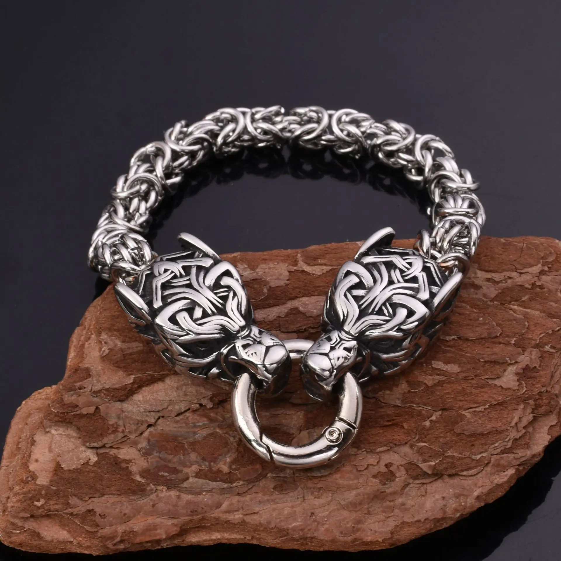 Stainless Steel Wolf Head Bracelet for Men - Image 2