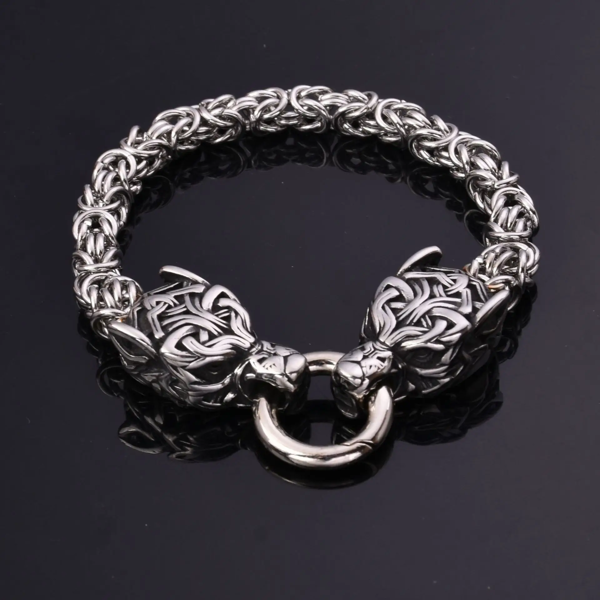 Stainless Steel Wolf Head Bracelet for Men - Image 3
