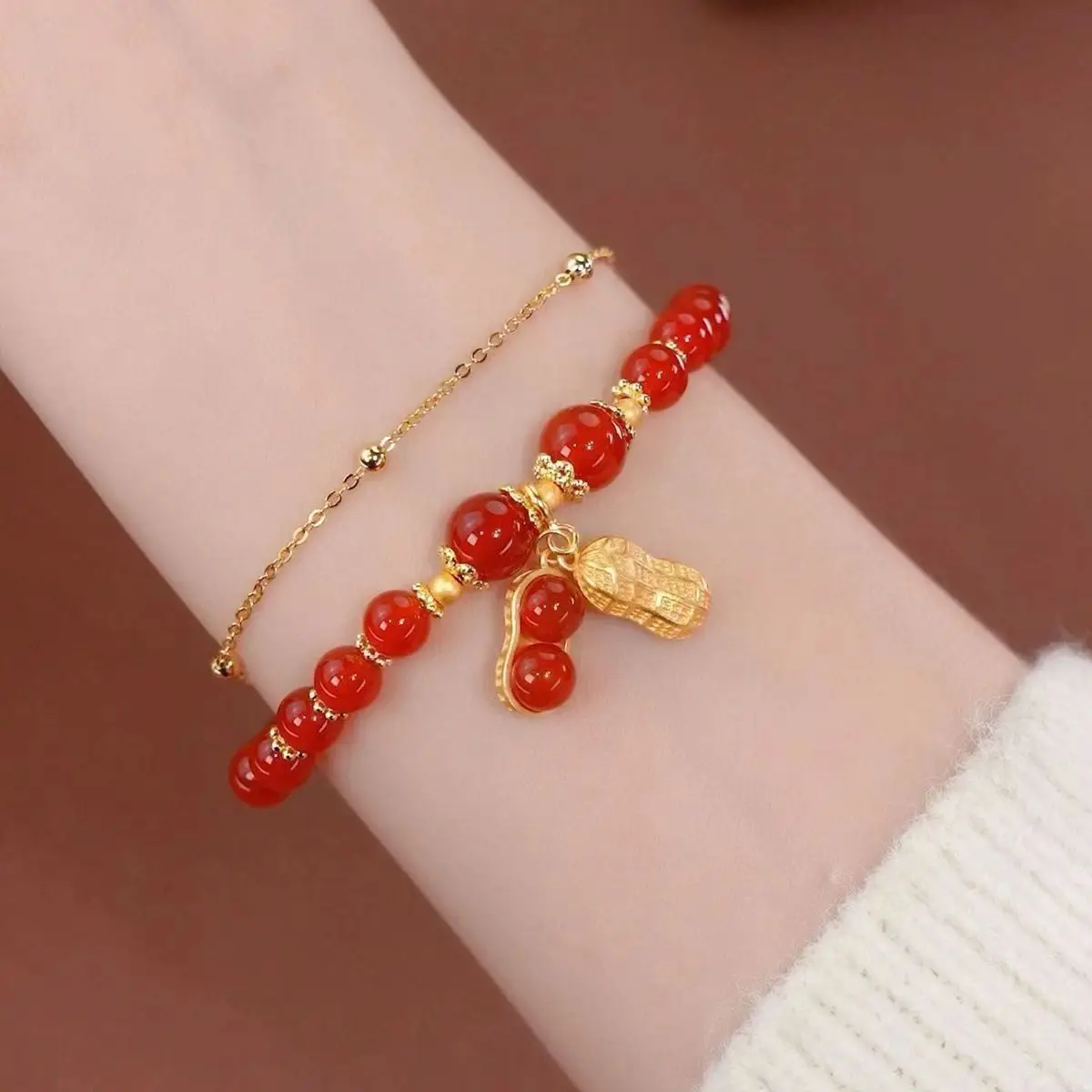 Red Red Pearl Double Chain Bracelet for Girls — feature 1