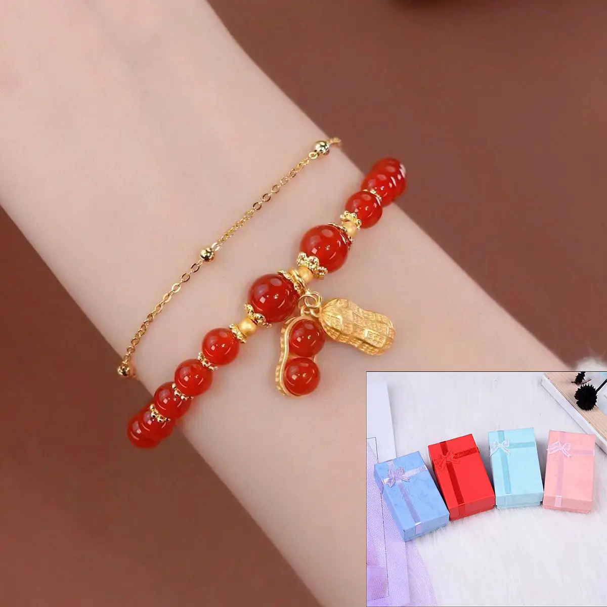 Red Red Pearl Double Chain Bracelet for Girls — feature 2