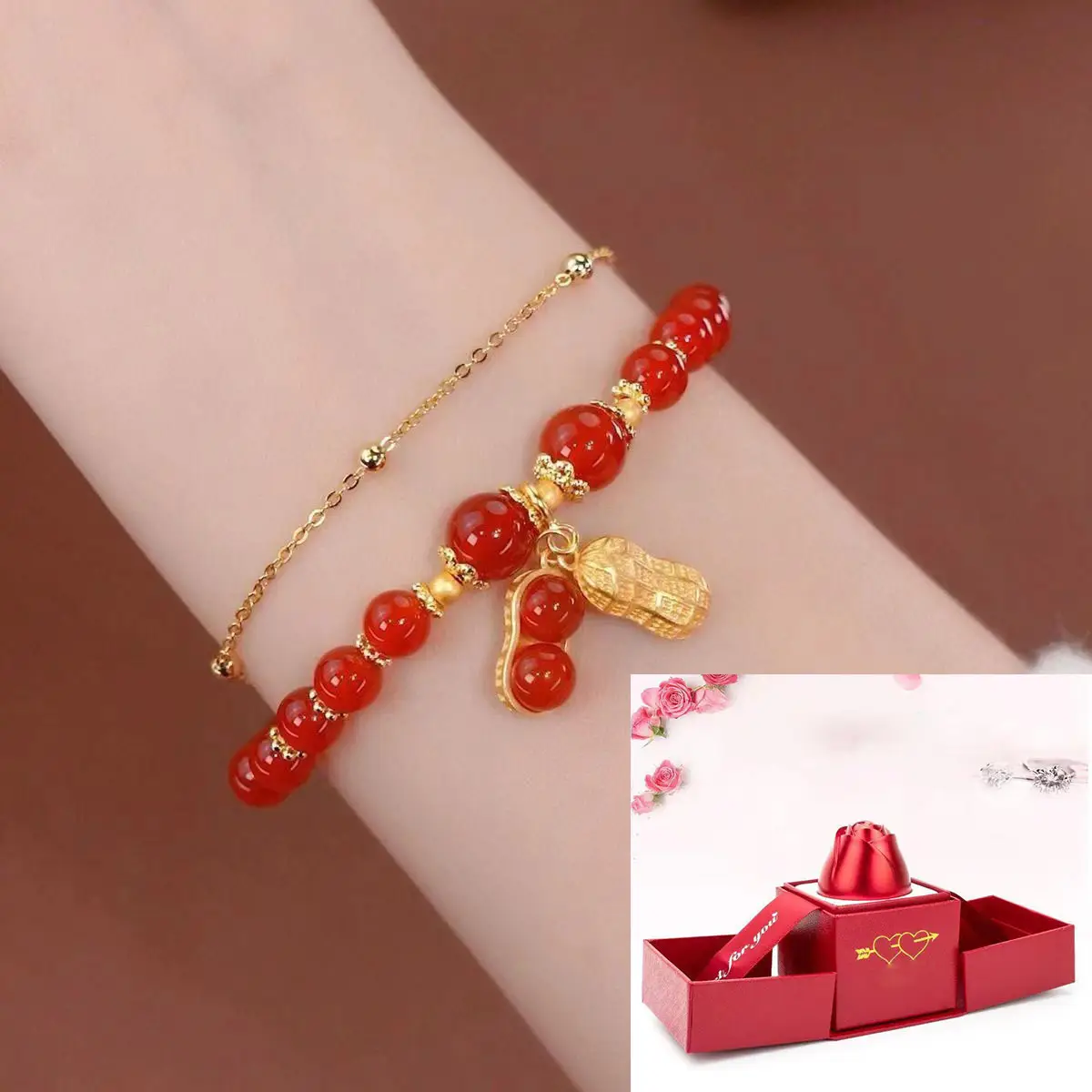 Red Red Pearl Double Chain Bracelet for Girls — feature 3