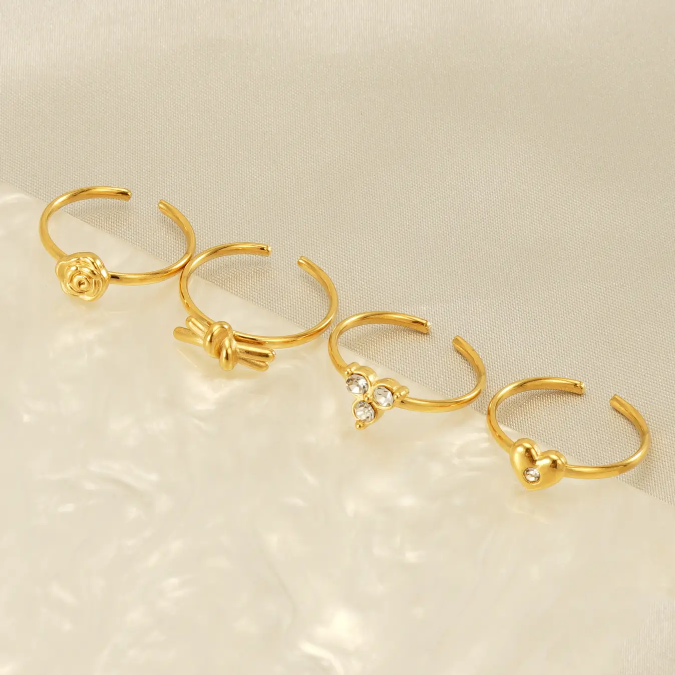 Stainless Steel Rose Zircon Ring Adjustable 18K Gold - Image 6