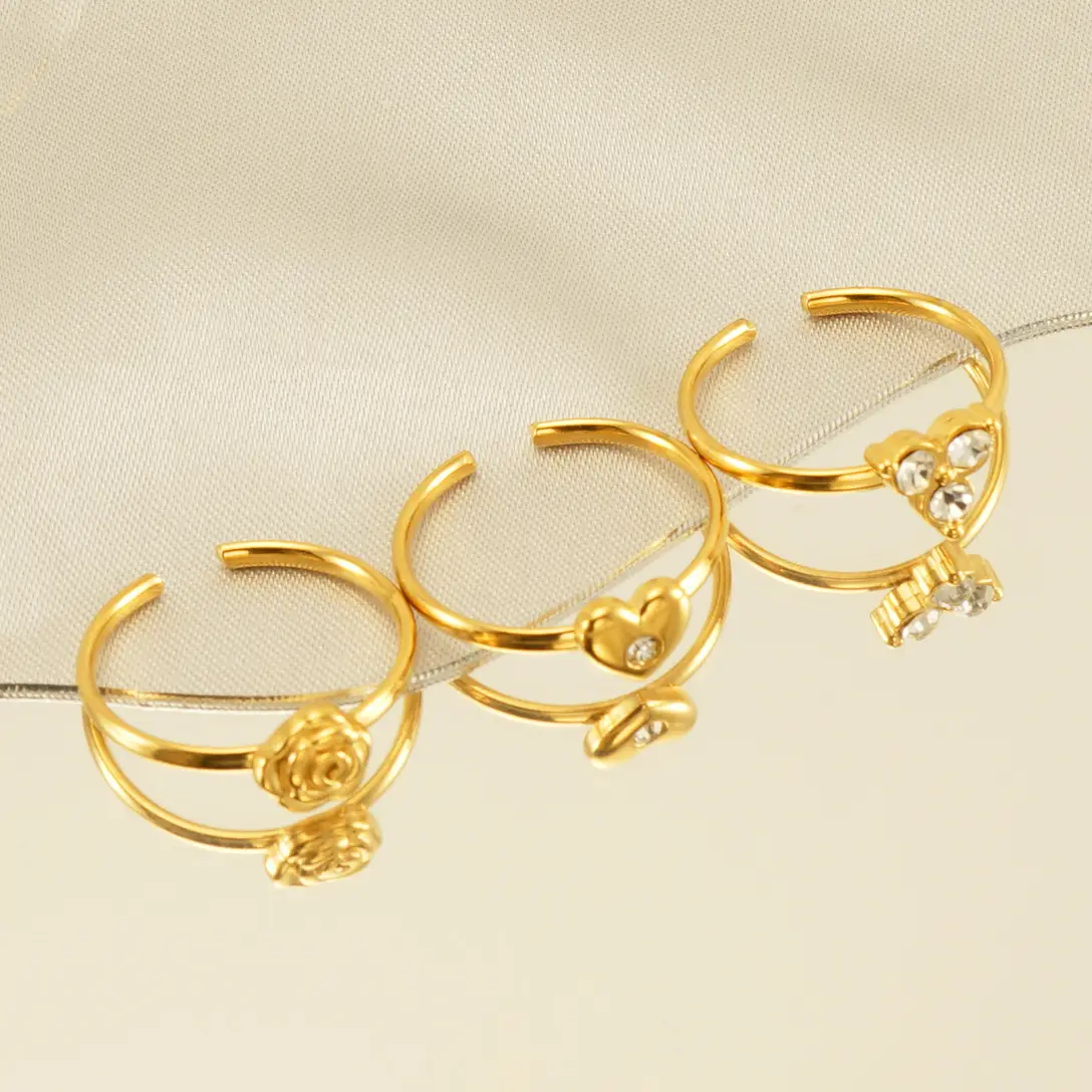 Stainless Steel Rose Zircon Ring Adjustable 18K Gold - Image 7