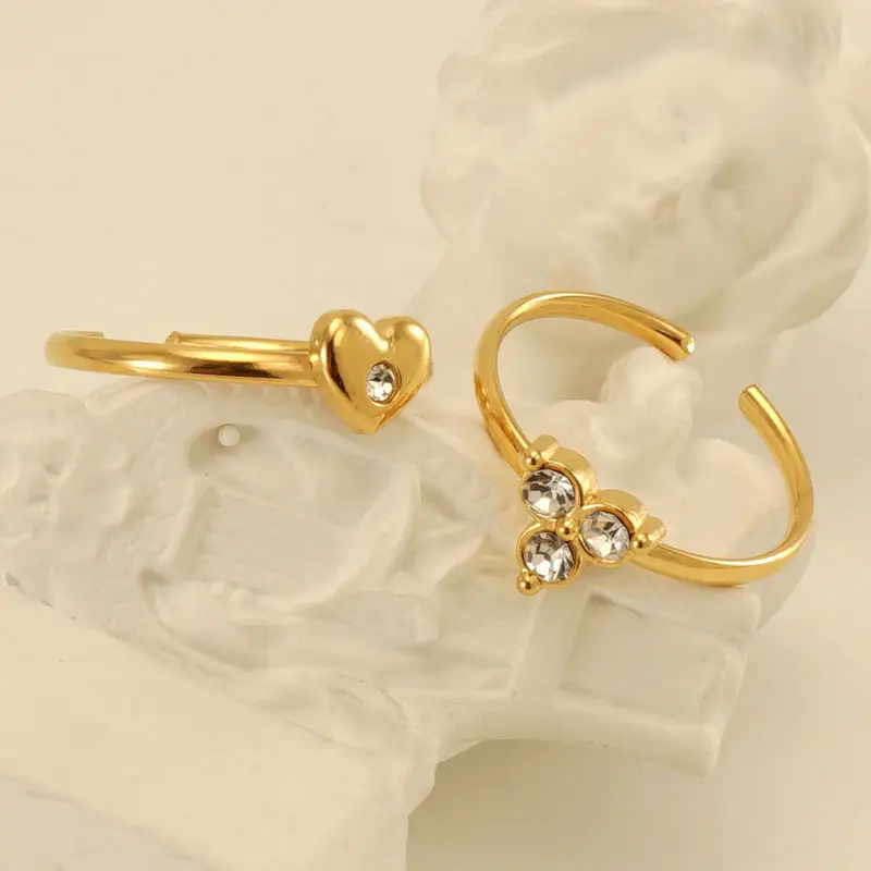 Stainless Steel Rose Zircon Ring Adjustable 18K Gold - Image 8