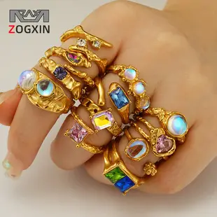 Stainless Steel Rose Zircon Ring Adjustable 18K Gold — feature 7