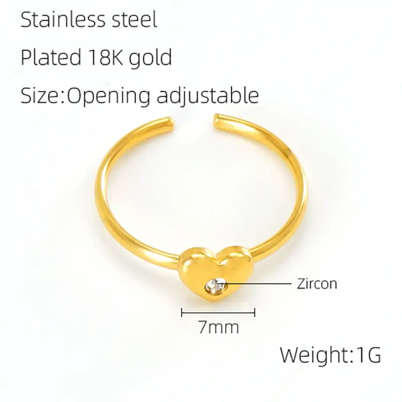 Stainless Steel Rose Zircon Ring Adjustable 18K Gold - Image 2