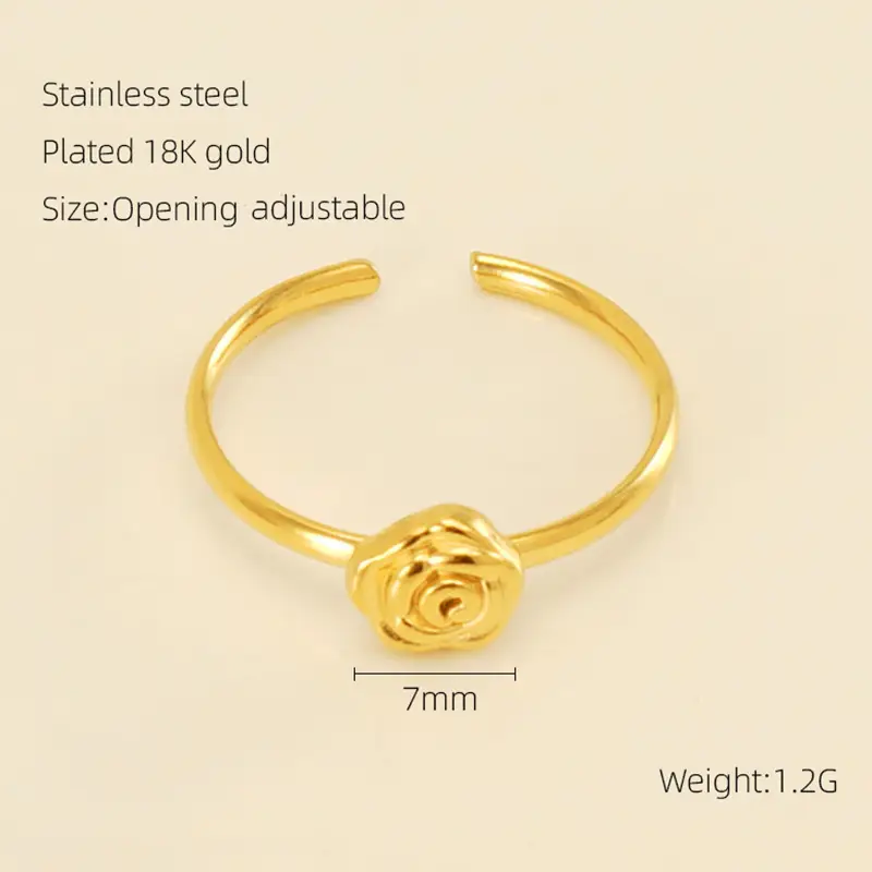 Stainless Steel Rose Zircon Ring Adjustable 18K Gold - Image 3
