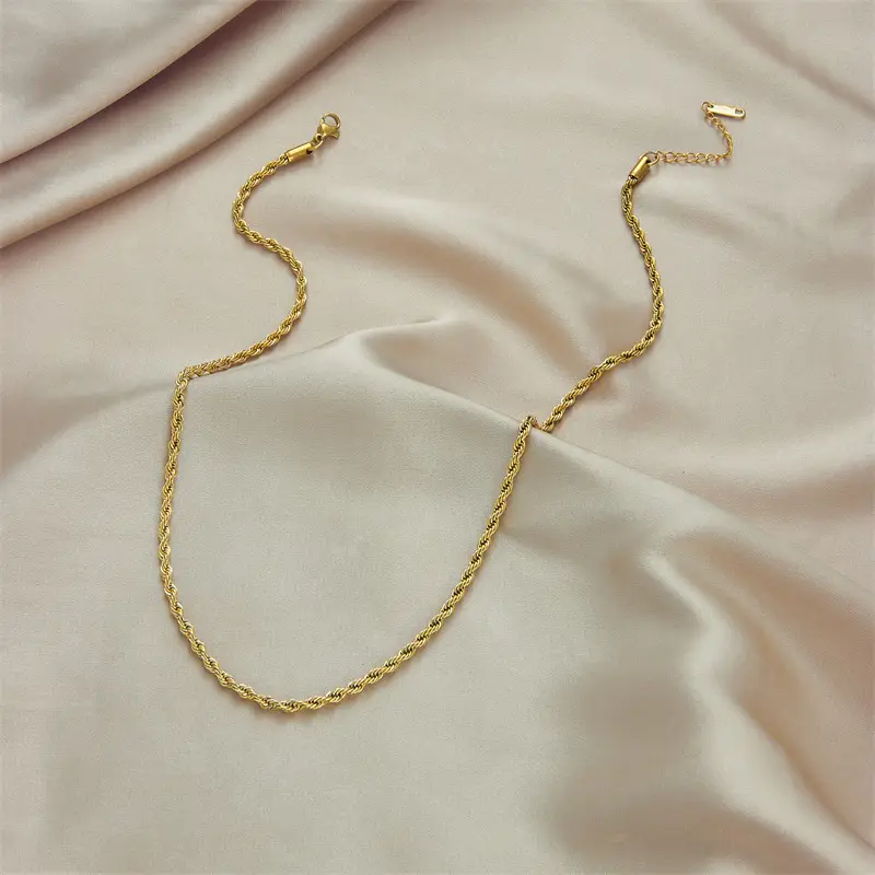 Gold Titanium Steel Twist Chain Necklace Bracelet - Image 4