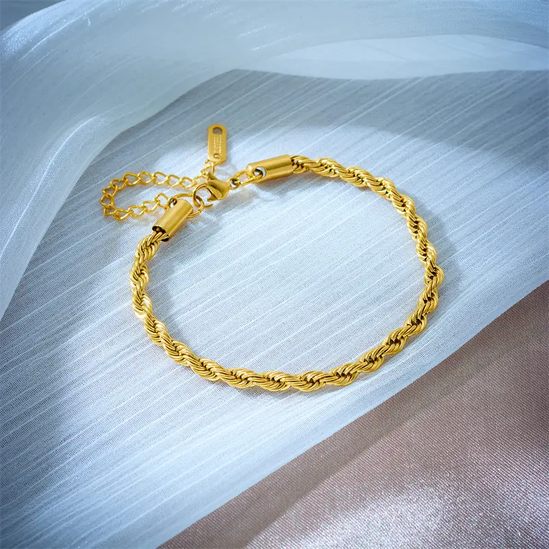 Gold Titanium Steel Twist Chain Necklace Bracelet - Image 5