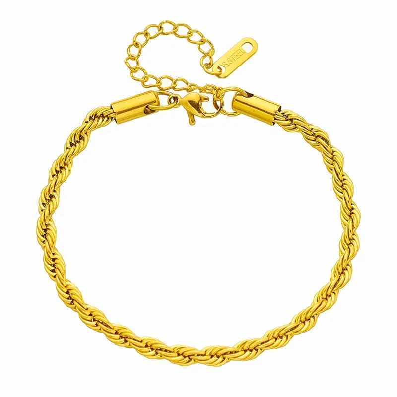 Gold Titanium Steel Twist Chain Necklace Bracelet - Image 6