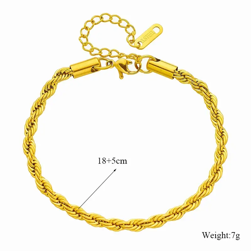 Gold Titanium Steel Twist Chain Necklace Bracelet — feature 9