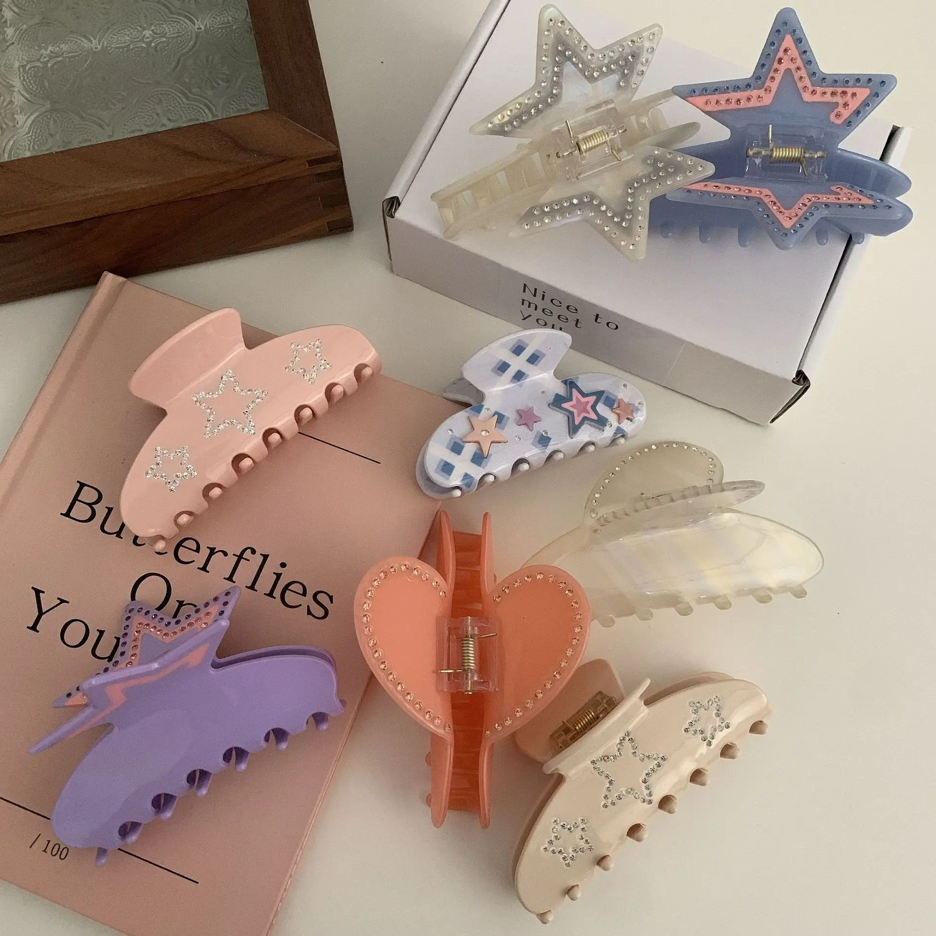 Y2K Five Pointed Star Hairpin Clip Pink — feature 42