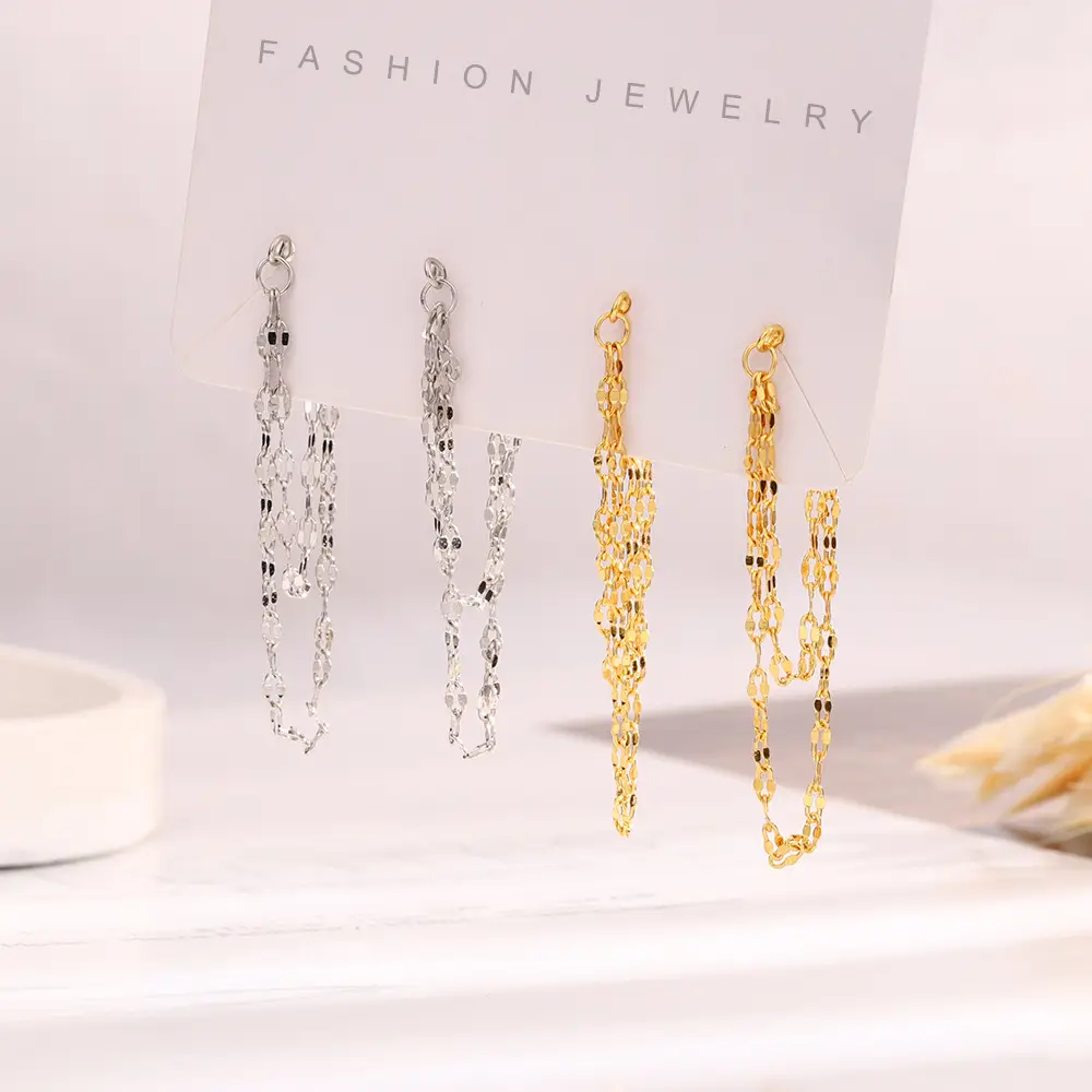 Double Layer Tassel Earrings Gold Chain Sparkling Long - Image 4