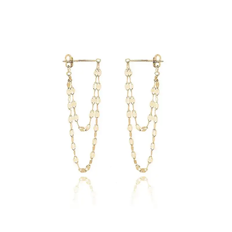 Double Layer Tassel Earrings Gold Chain Sparkling Long - Image 2