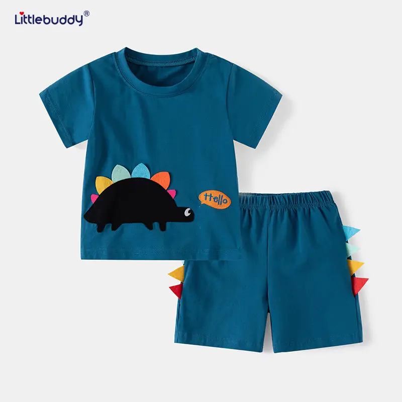 Children's Blue Dinosaur T-Shirt Short Sleeve Pure Cotton - Image 3