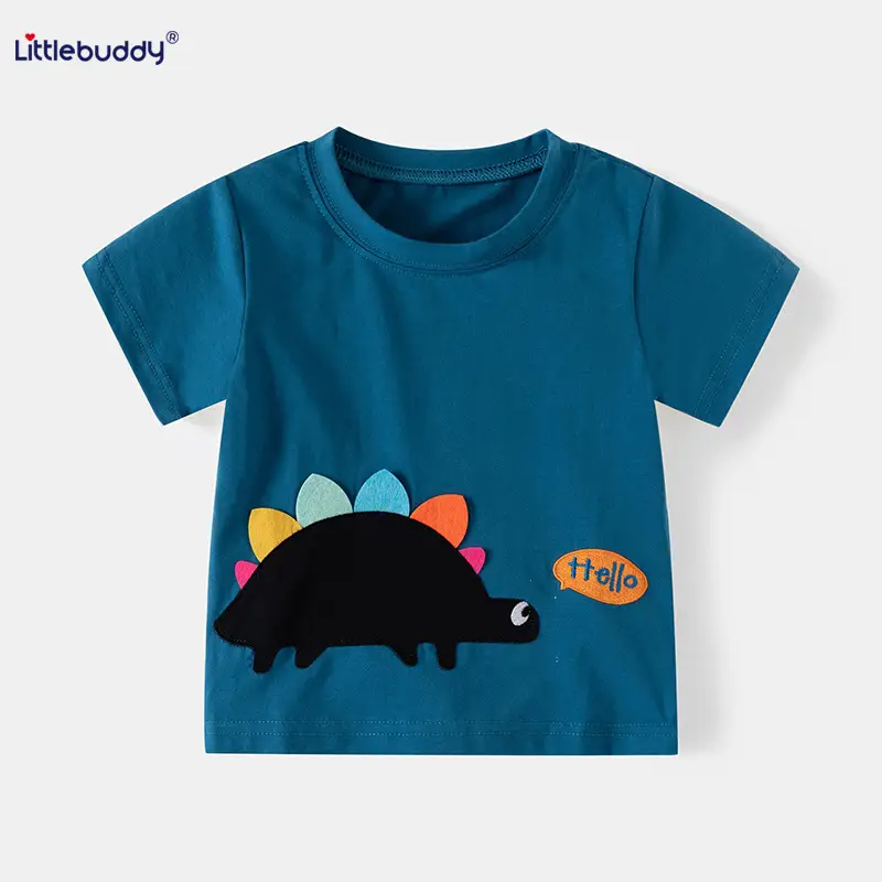 Children's Blue Dinosaur T-Shirt Short Sleeve Pure Cotton - Image 4
