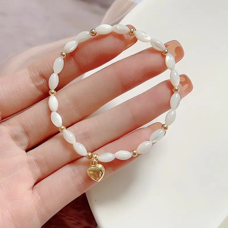 Natural Pearl Bracelet with Gold Beads & Charm - Image 9