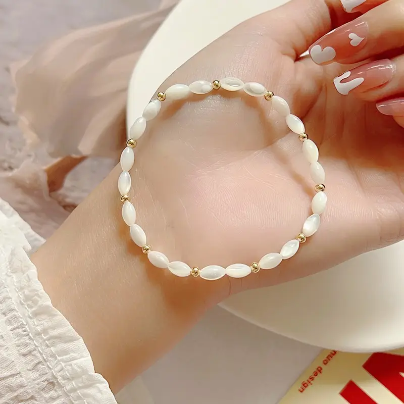 Natural Pearl Bracelet with Gold Beads & Charm - Image 10