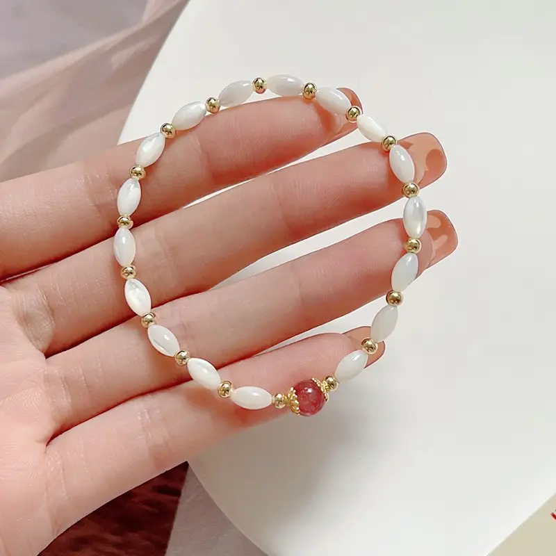 Natural Pearl Bracelet with Gold Beads & Charm — feature 11