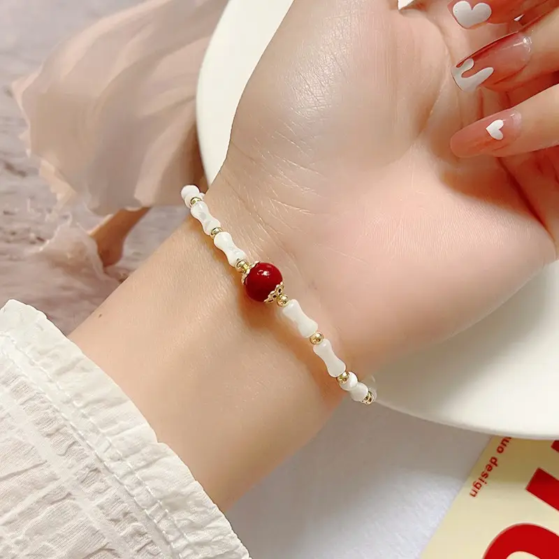 Natural Pearl Bracelet with Gold Beads & Charm — feature 12