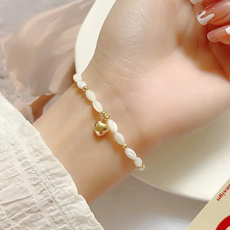 Natural Pearl Bracelet with Gold Beads & Charm — feature 18