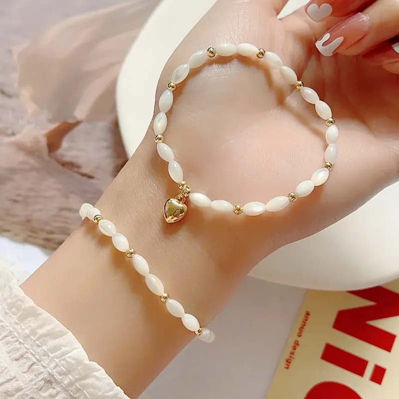 Natural Pearl Bracelet with Gold Beads & Charm — feature 5