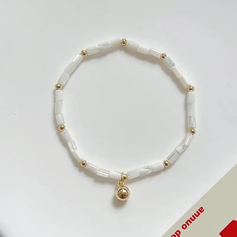 Natural Pearl Bracelet with Gold Beads & Charm - Image 5