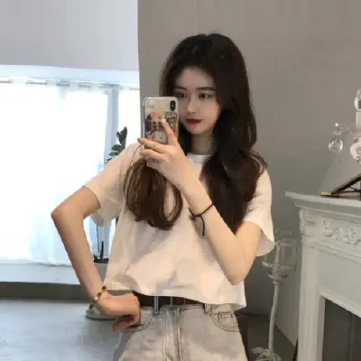 Japanese Style Soft T-Shirt Women Loose Short Sleeve Cream