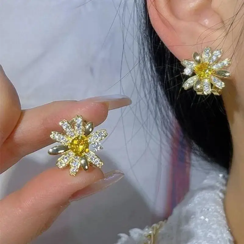 2023 Daisy Earrings High End Zircon Women Elegant Fashion - Image 3