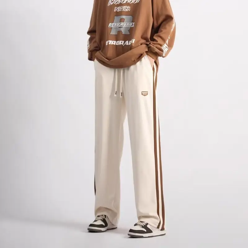 Men's Black American Stripes Track Pants Thin Corduroy Summer