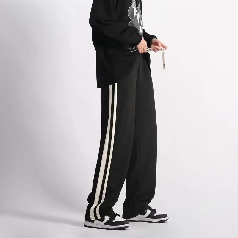 Men's Black American Stripes Track Pants Thin Corduroy Summer