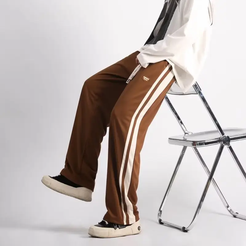 Men's Black American Stripes Track Pants Thin Corduroy Summer