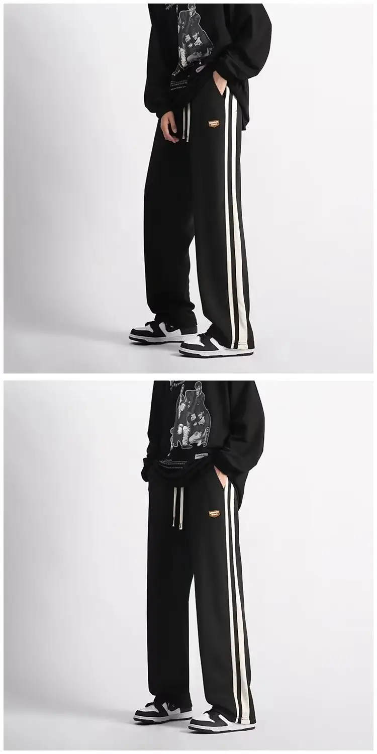 Men's Black American Stripes Track Pants Thin Corduroy Summer — feature 10