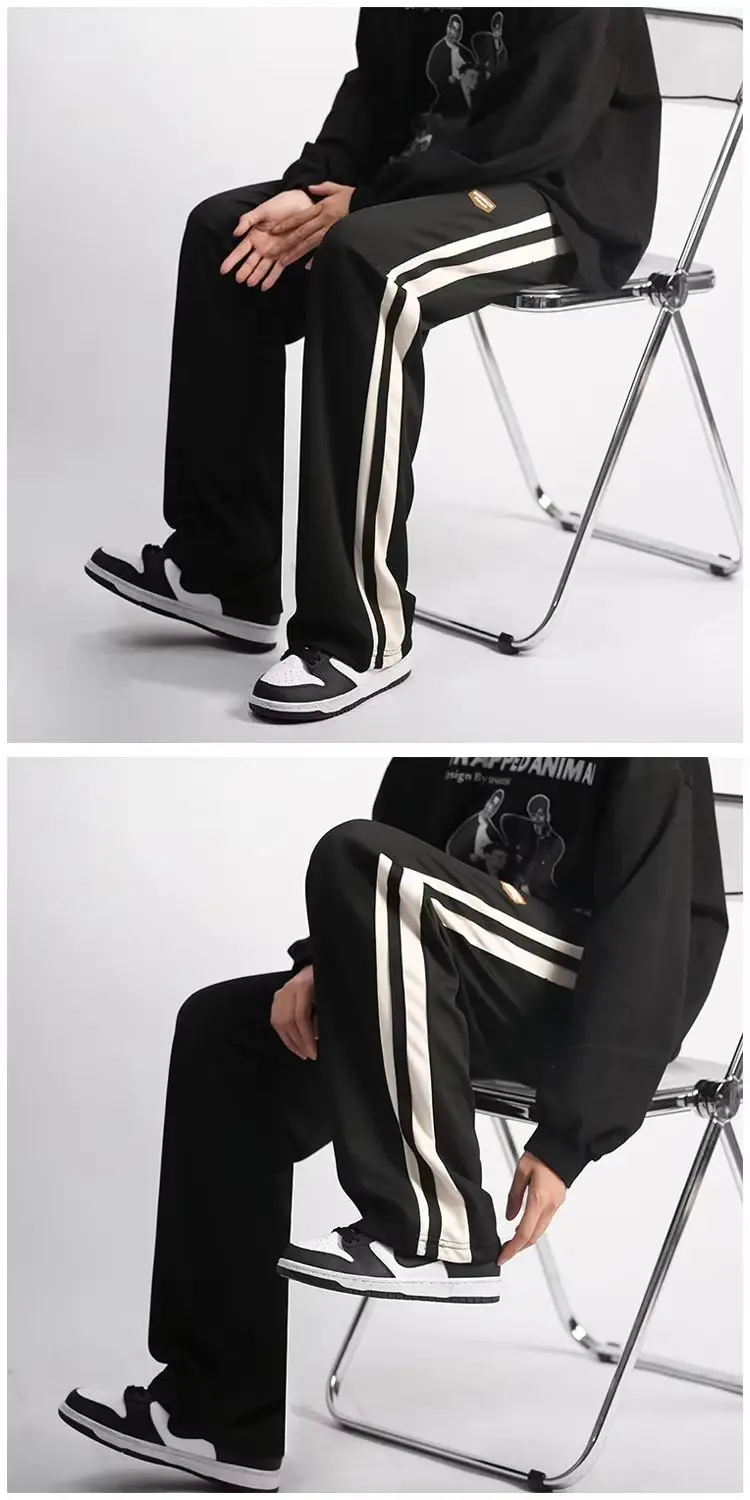 Men's Black American Stripes Track Pants Thin Corduroy Summer — feature 12