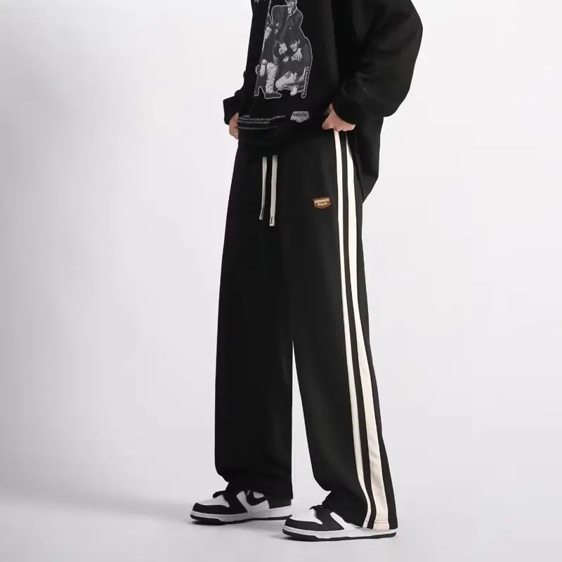 Men's Black American Stripes Track Pants Thin Corduroy Summer