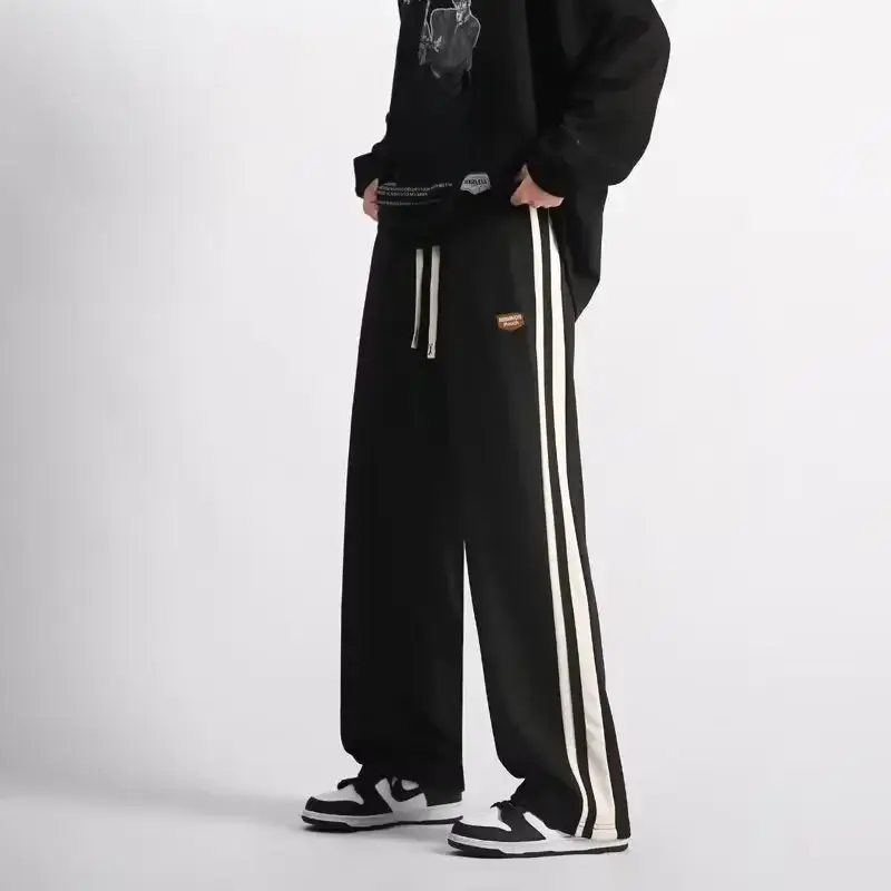 Men's Black American Stripes Track Pants Thin Corduroy Summer