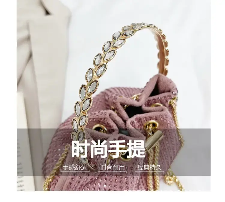 Pink Knitted Chain Bucket Bag for Women — feature 10