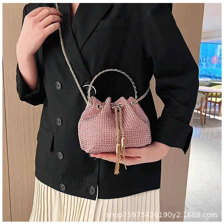 Pink Knitted Chain Bucket Bag for Women — feature 13