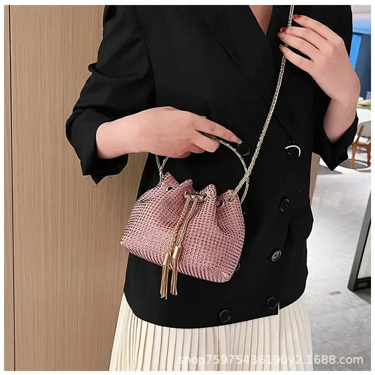 Pink Knitted Chain Bucket Bag for Women — feature 14