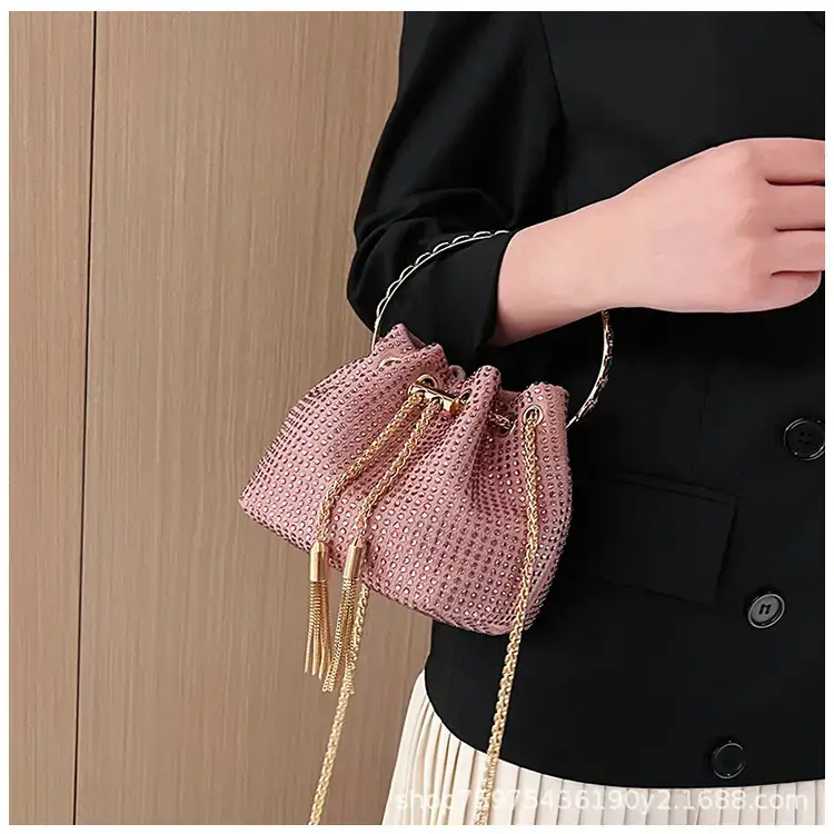 Pink Knitted Chain Bucket Bag for Women — feature 16