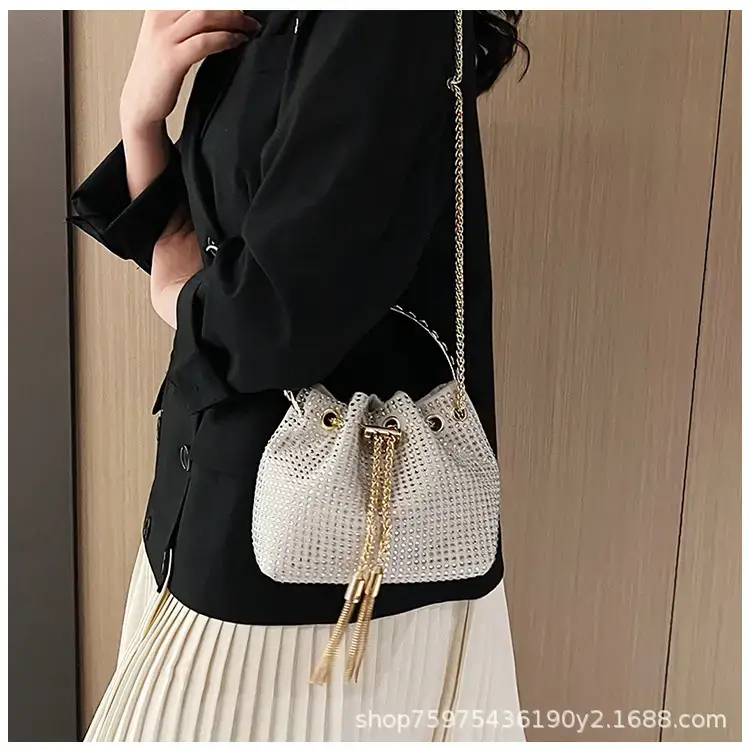 Pink Knitted Chain Bucket Bag for Women — feature 19