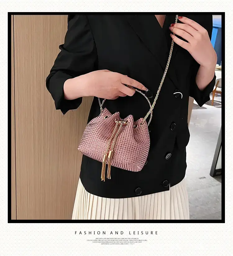 Pink Knitted Chain Bucket Bag for Women — feature 2